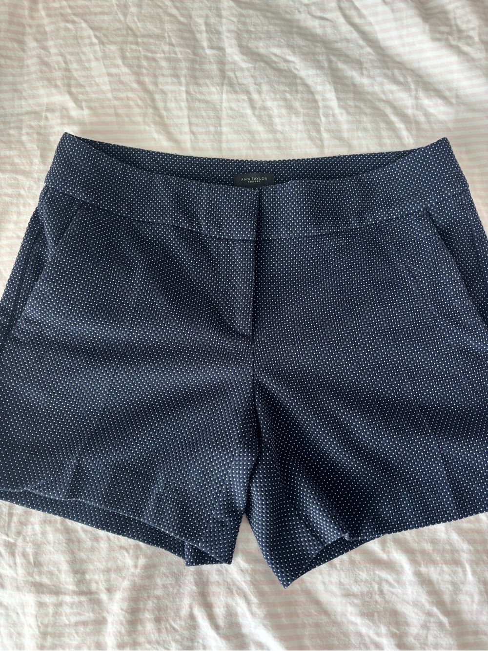 Ann Taylor Factory Navy Micro Dot Tailored Shorts